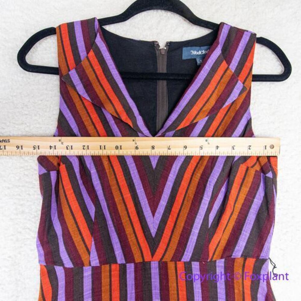Modcloth Linen Blend Retro Striped Midi Dress Sleeveless Purple Orang, size S - Picture 7 of 15